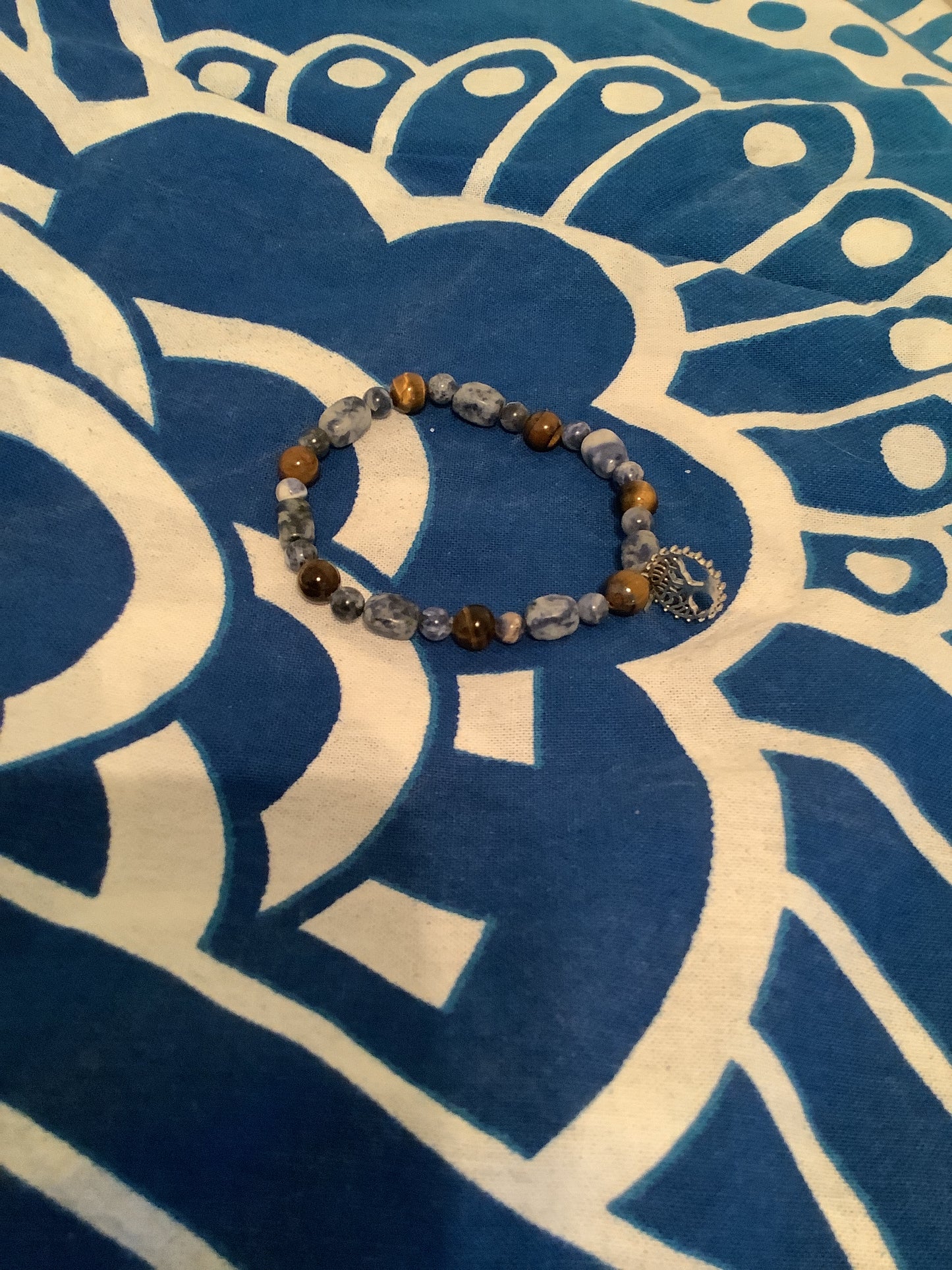 Tiger’s Eye & Blue Stone Beaded Bracelet with Tree of Life Charm