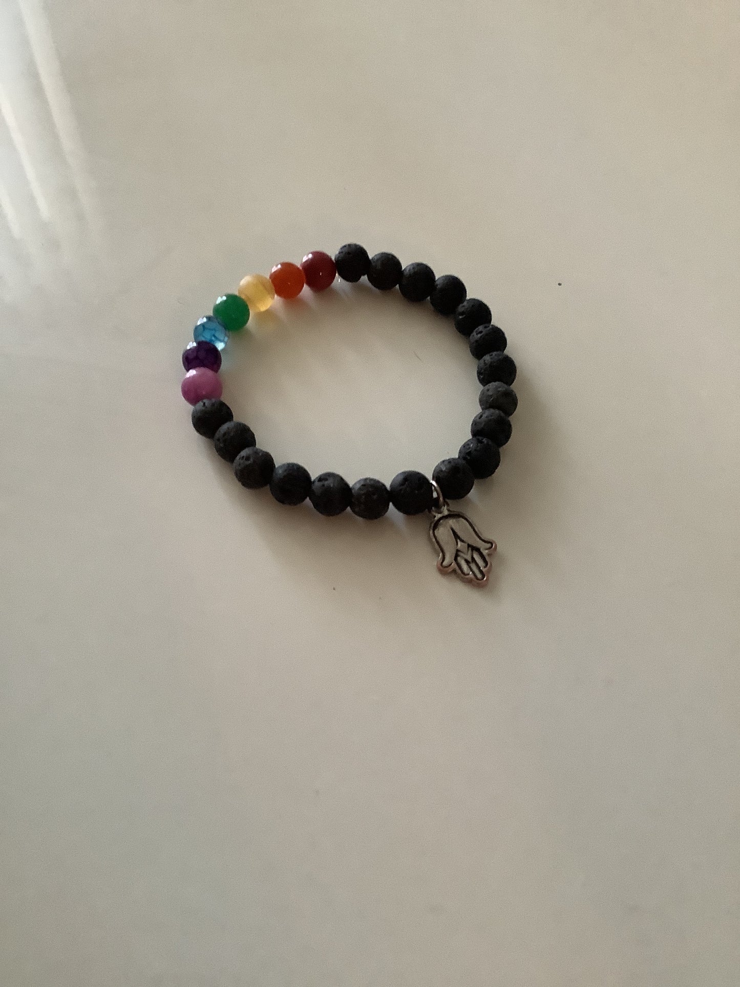 Chakra Lava Stone Bracelet With Lotus charms stretchy