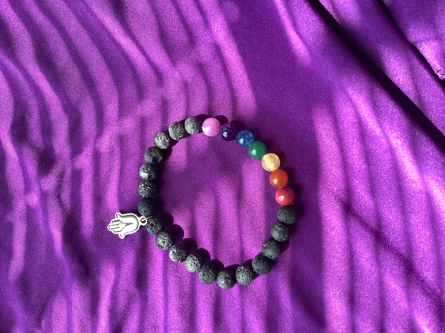 Chakra Lava Stone Bracelet With Lotus charms stretchy