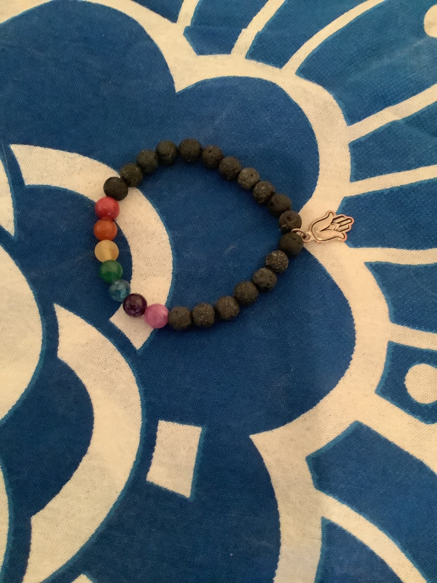 Chakra Lava Stone Bracelet With Lotus charms stretchy